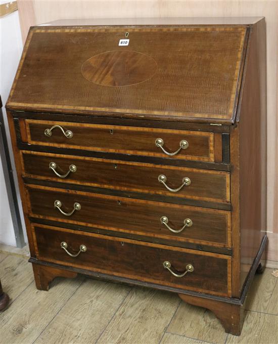 An Edwardian satinwood banded mahogany bureau, W.78cm